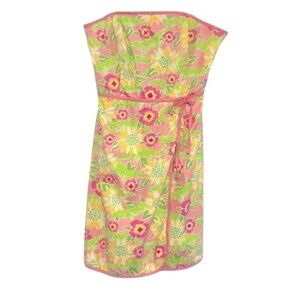 Lilly Pulitzer Bowen Gator Patch Print Cotton Poplin Lace Strapless Dress size 4